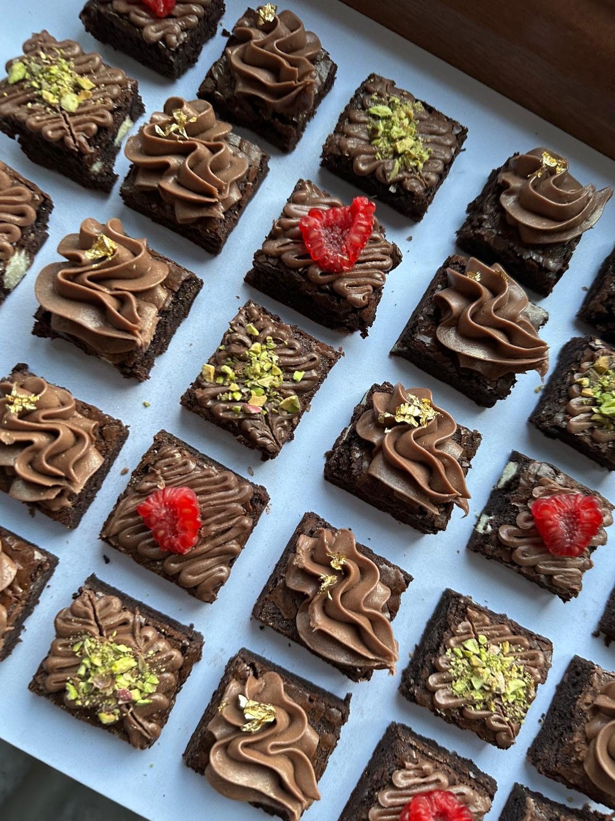 A box of rich handmade chocolate brownies
